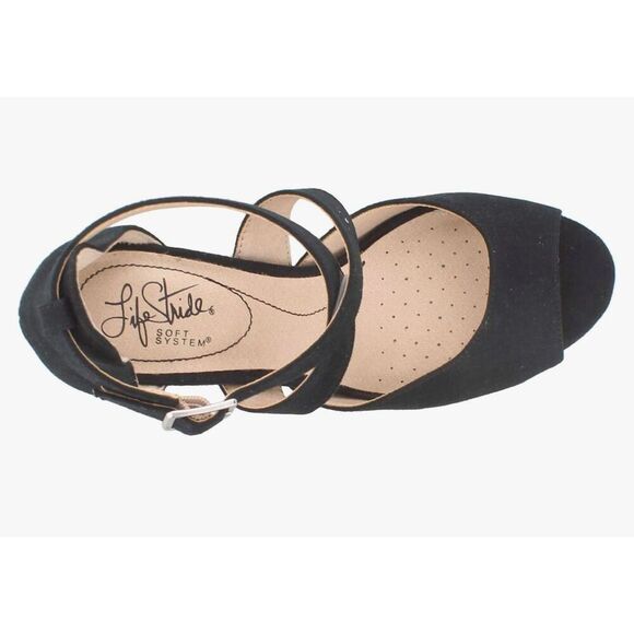 Lifestride Women's Allison Dress Sandal Black Size 8 Peep Toe Ankle Wrap New - Picture 5 of 8